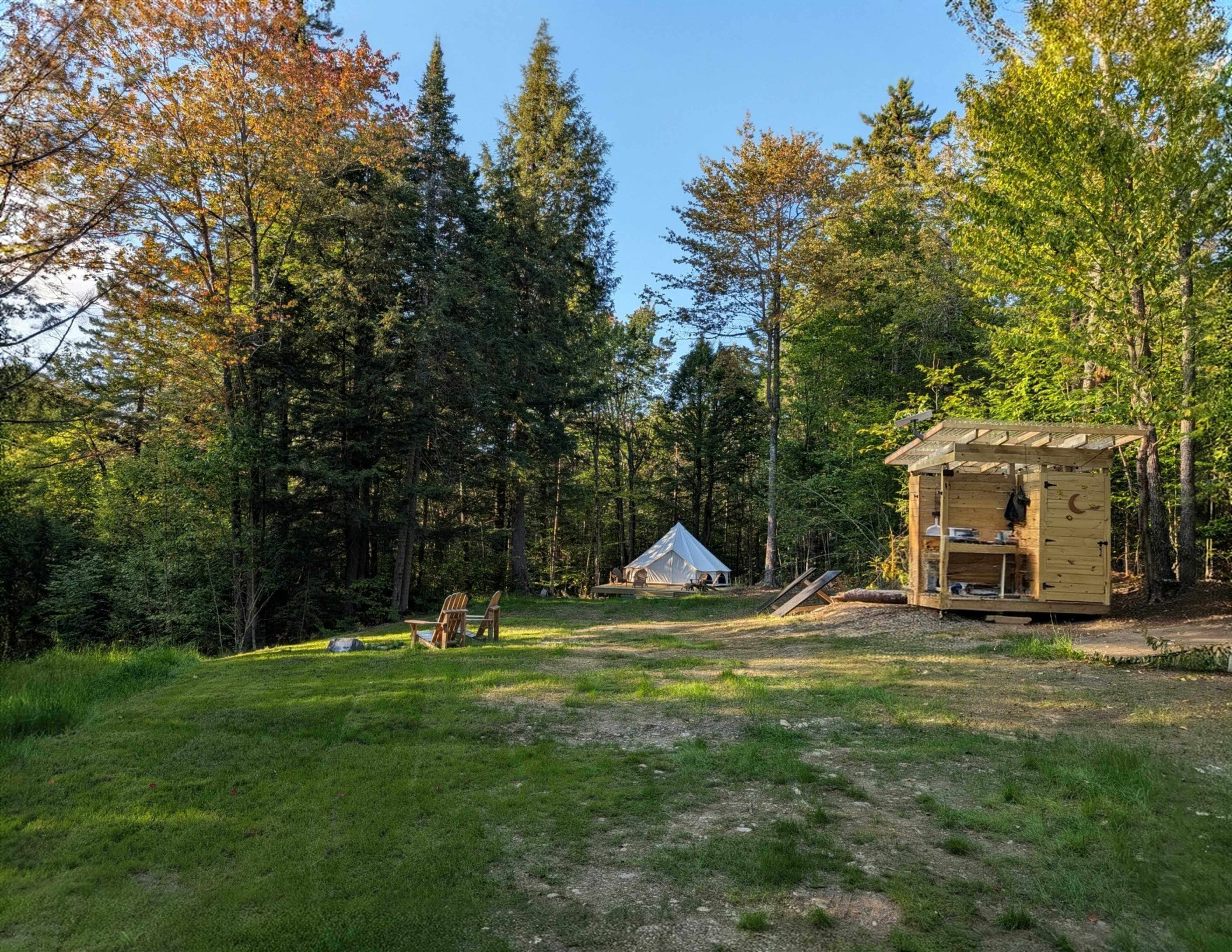 Overview of Camp Butz showing tent platform and bathroom facilities